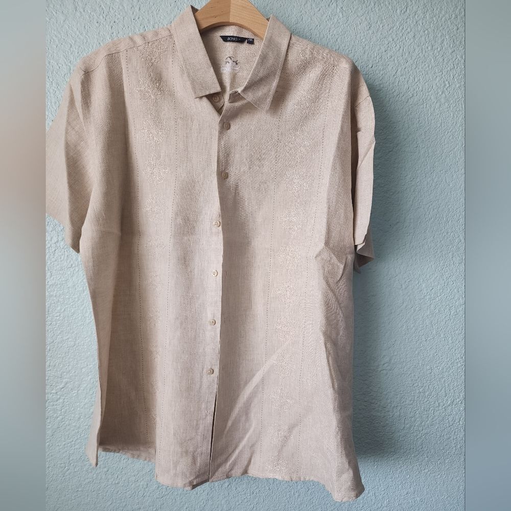 Bohio linen button down shirt tropical Resort coastal short sleeve